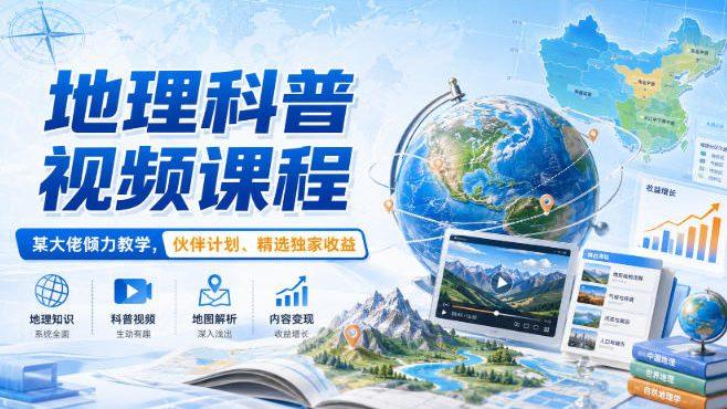 地理科普视频课程，某大佬倾力教学，伙伴计划、精选独家收益 三零资源-三零资源