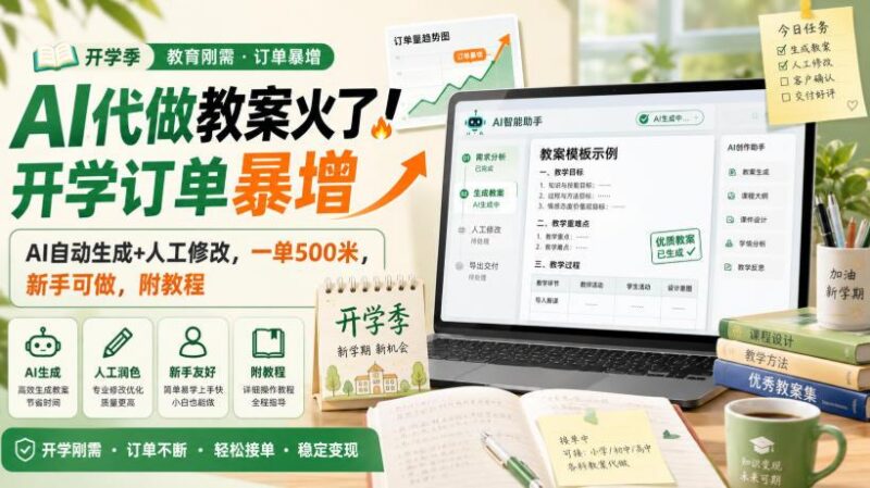AI代做教案火了!开学订单暴增,AI自动生成+人工修改,一单500米,新手可做,附教程【揭秘】 三零资源-三零资源