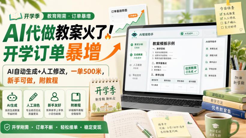 AI代做教案火了!开学订单暴增,AI自动生成+人工修改,一单500米,新手可做,附教程【揭秘】