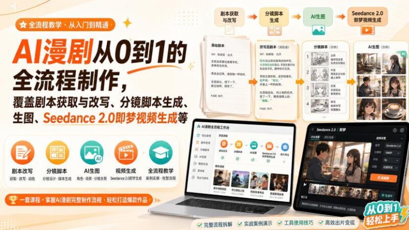 AI漫剧从0到1的全流程制作,覆盖剧本获取与改写、分镜脚本生成、角色场景生图与三视图、Seedance 2.0即梦视频生成(PDF版) 三零资源-三零资源