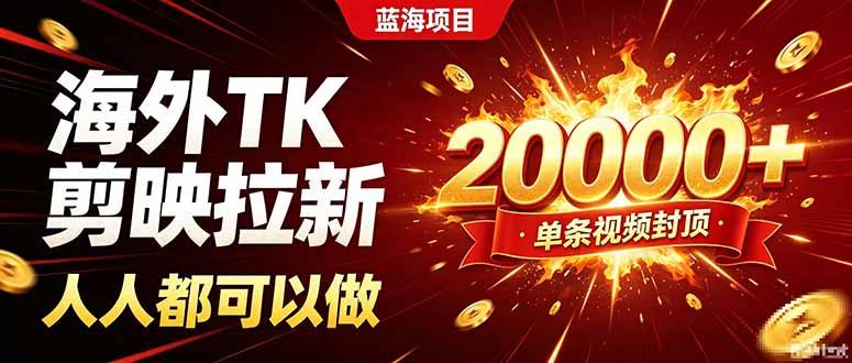 海外TK拉新新玩法，剪映就能做，不用经验不用粉丝，单条视频收益上限20000+-三零资源