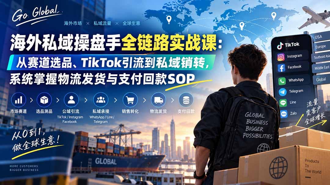 海外私域操盘手全链路实战课:从赛道选品、TikTok引流到私域销转,系统掌握物流发货与支付回款SOP 图1
