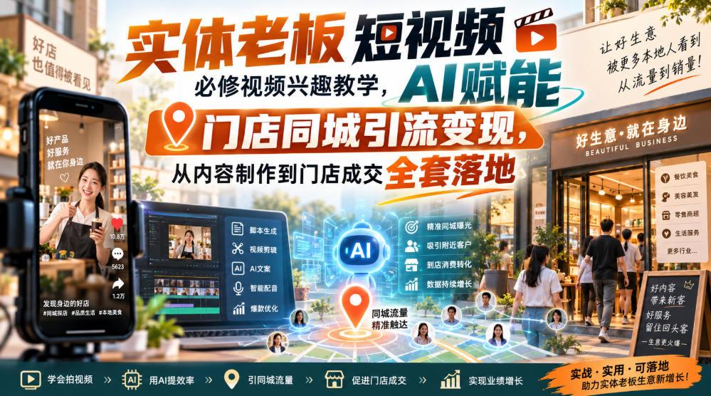 实体老板短视频必修视频兴趣教学，AI赋能门店同城引流变现，AI+短视频+直播打爆实体客流量 图1