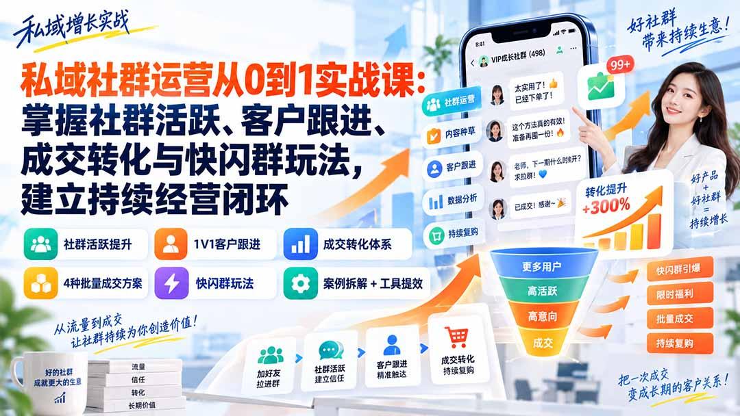 私域社群运营从0到1实战课：掌握社群活跃、客户跟进、成交转化与快闪群玩法，建立持续经营闭环 图1