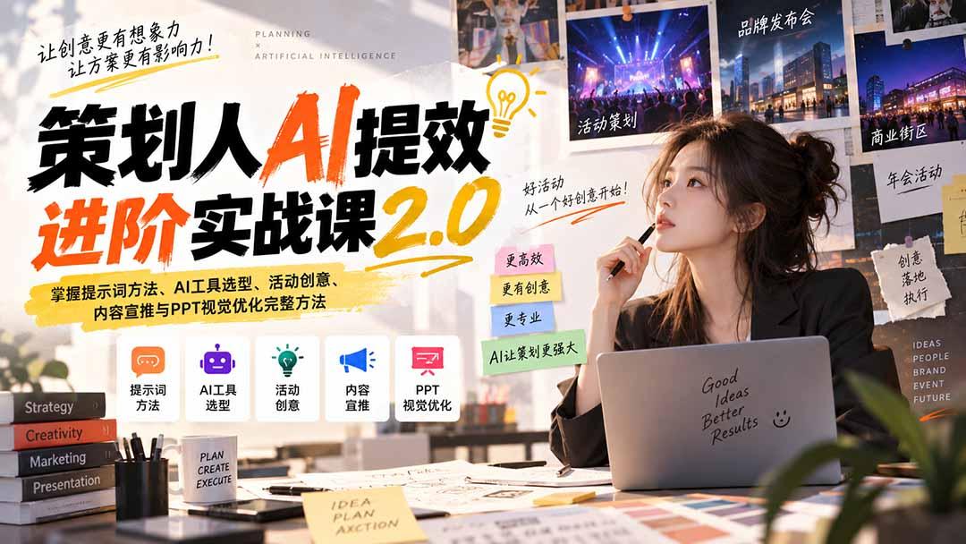 策划人AI提效进阶实战课2.0:掌握提示词方法、AI工具选型、活动创意、内容宣推与PPT视觉优化完整方法 图1