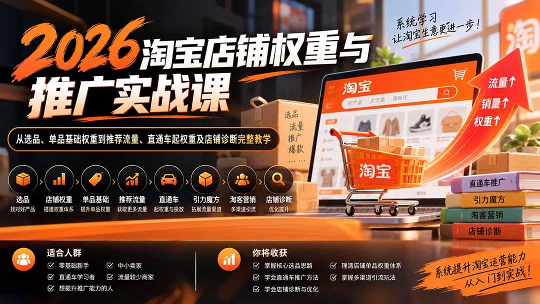 2026淘宝店铺权重与推广实战课:从选品、单品基础权重到推荐流量、直通车起权重及店铺诊断完整教学 图1