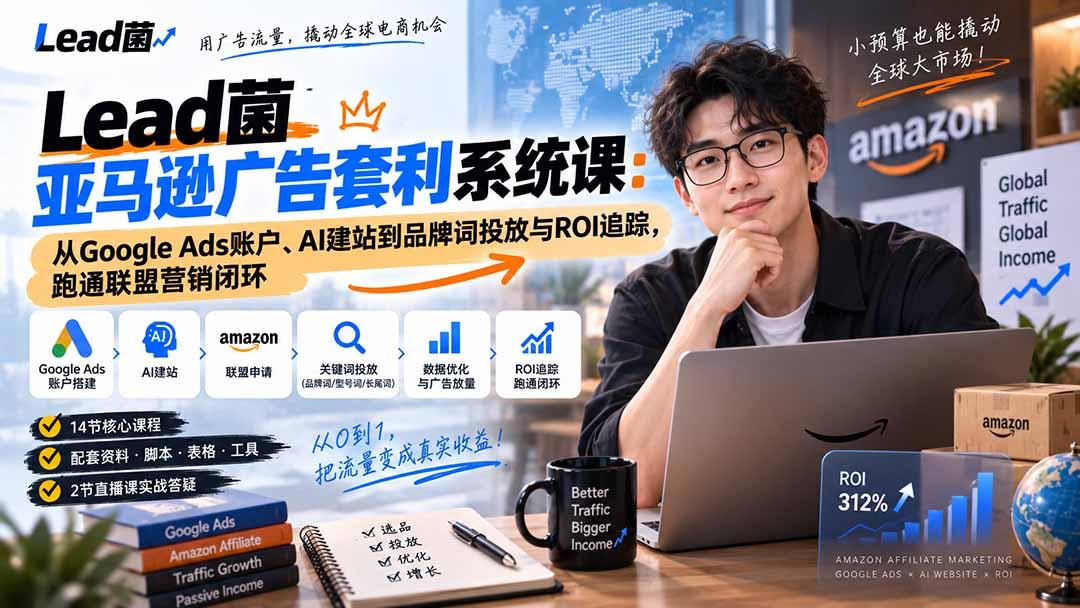 Lead菌亚马逊广告套利系统课:从Google Ads账户、AI建站到品牌词投放与ROI追踪,跑通联盟营销闭环 图1