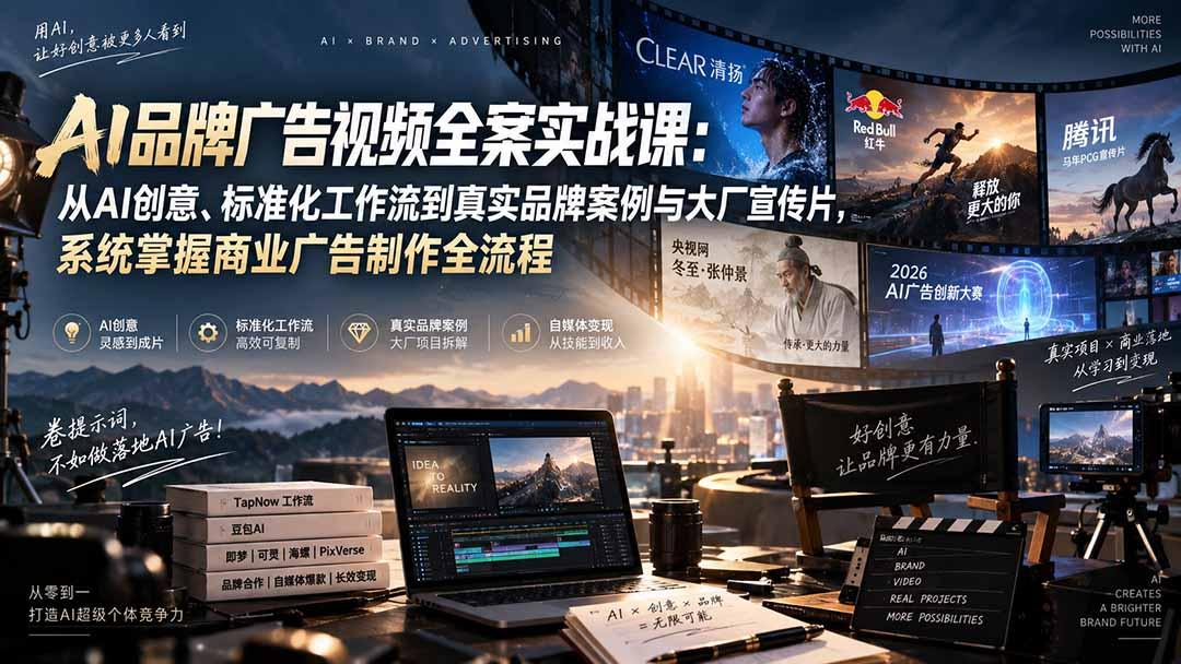 AI品牌广告视频全案实战课：从AI创意、标准化工作流到真实品牌案例与大厂宣传片，系统掌握商业广告制作全流程 图1