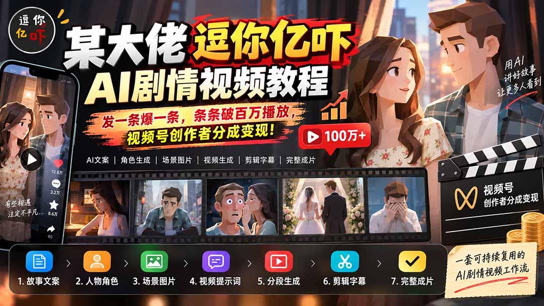 某大佬逗你亿吓AI低模剧情视频制作教程：发一条爆一条，条条破百万播放，利用视频号创作者分成变现! 图1