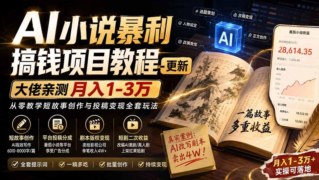 AI小说短故事暴利搞钱项目教程-更新,大佬亲测月入1-3万,从零教学短故事创作与投稿变现全套玩法 图1