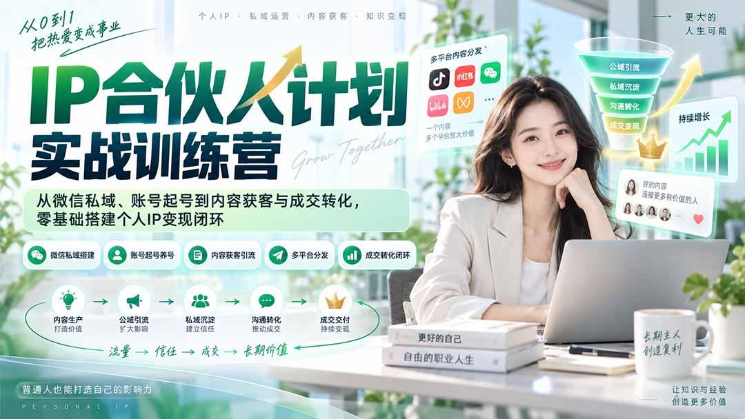 IP合伙人计划实战训练营-更新:从微信私域、账号起号到内容获客与成交转化,零基础搭建个人IP变现闭环 图1
