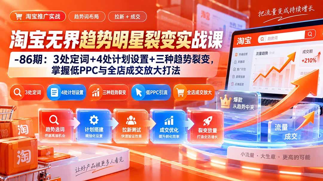 淘宝无界趋势明星裂变实战课-86期:3处定词+4处计划设置+三种趋势裂变,掌握低PPC与全店成交放大打法 图1