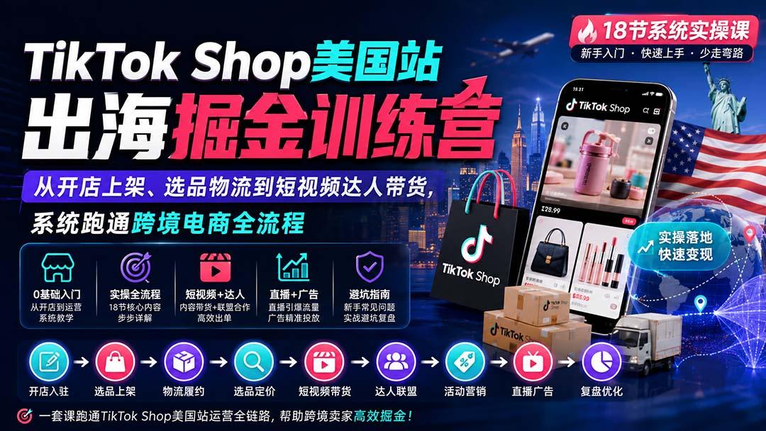TikTok Shop美国站出海掘金训练营:从开店上架、选品物流到短视频达人带货,系统跑通跨境电商全流程 图1
