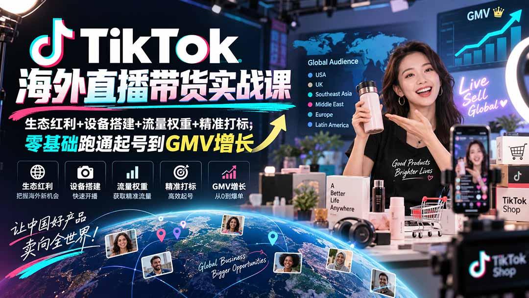 TikTok海外直播带货实战课|生态红利+设备搭建+流量权重+精准打标,零基础跑通起号到GMV增长 图1