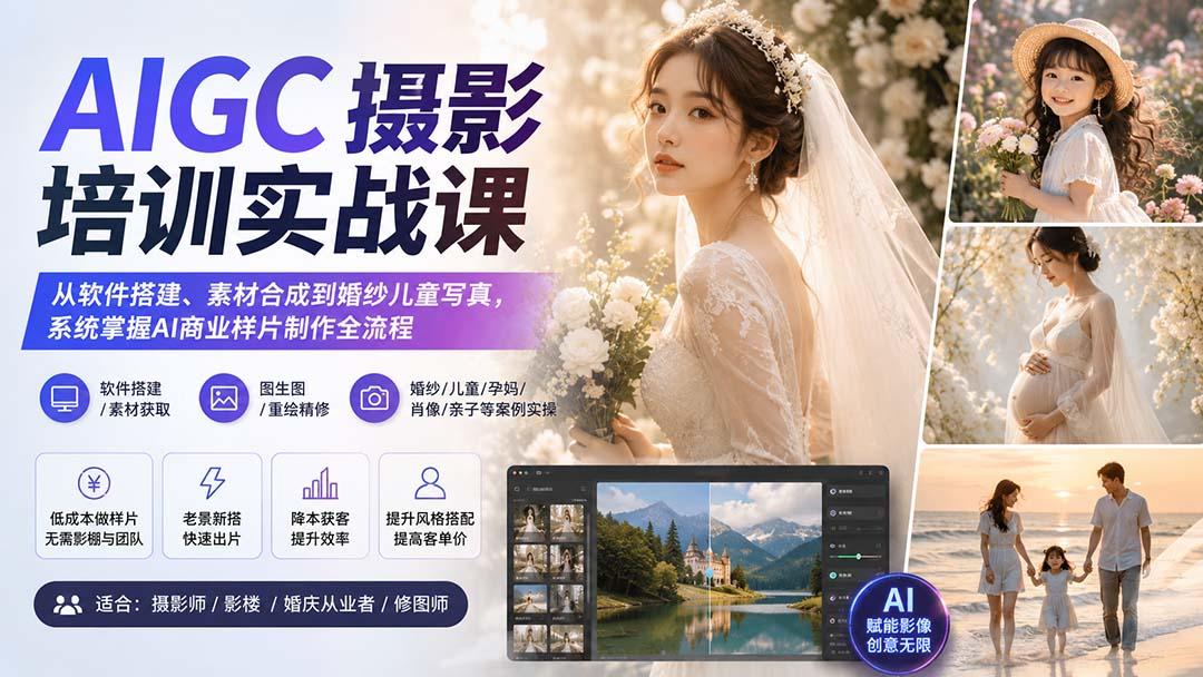 AIGC摄影培训实战课:从软件搭建、素材合成到婚纱儿童写真,系统掌握AI商业样片制作全流程 图1