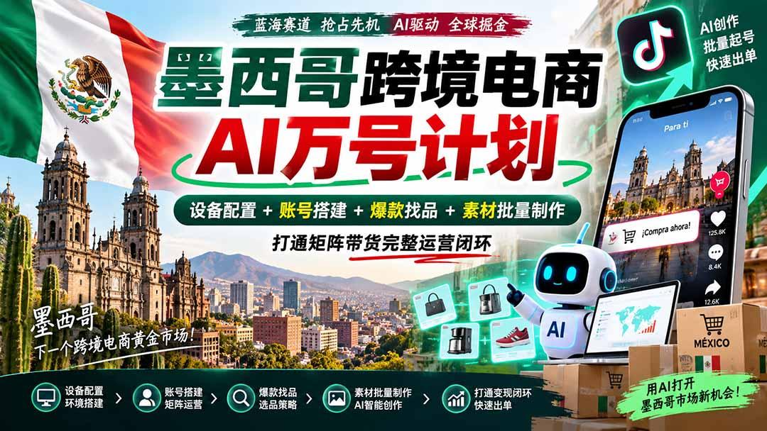 墨西哥AI跨境电商万号计划|设备配置+账号搭建+爆款找品+素材批量制作,打通矩阵带货完整运营闭环 图1