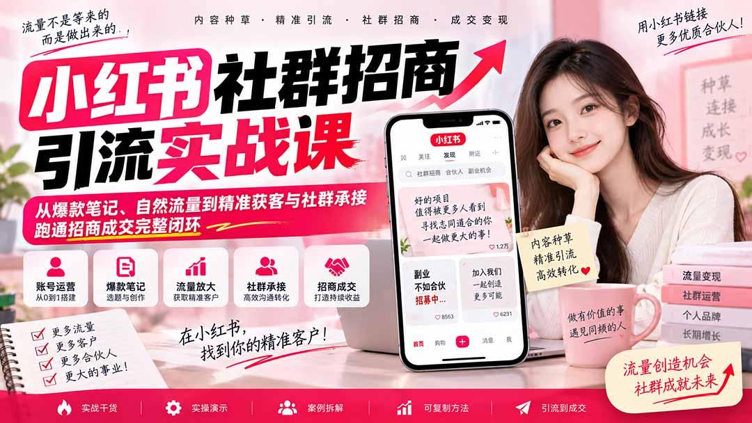 小红书社群招商引流实战课-无水印:从爆款笔记、自然流量到精准获客与社群承接,跑通招商成交完整闭环 图1