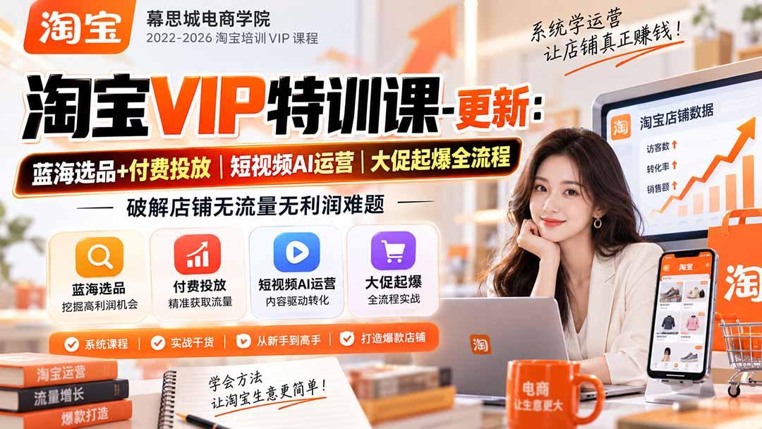 淘宝VIP特训课-更新0917:蓝海选品+付费投放|短视频AI运营|大促起爆全流程,破解店铺无流量无利润难题 图1
