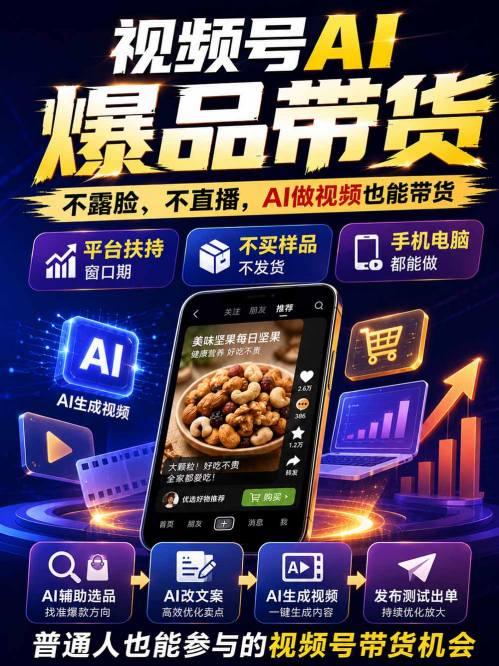 视频号Ai爆品带货,不露脸、不直播、不买样品、不开店、不发货,AI做视频也能带货,轻松单日佣金1k+ 图1