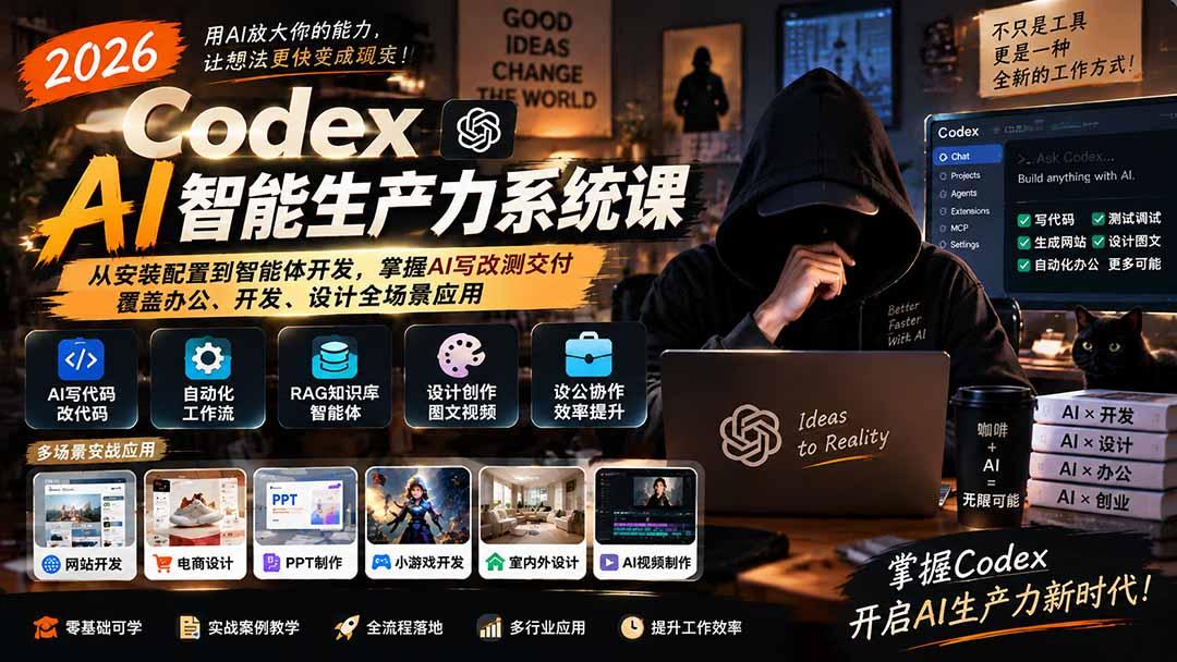 2026 Codex AI智能生产力系统课-更新｜从安装配置到智能体开发，掌握AI写改测交付，覆盖办公、开发、设计全场景应用 图1