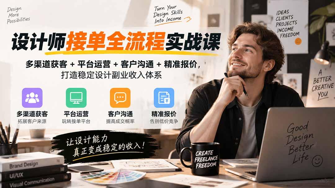 设计师接单全流程实战课-无水印|多渠道获客+平台运营+客户沟通+精准报价,打造稳定设计副业收入体系 图1