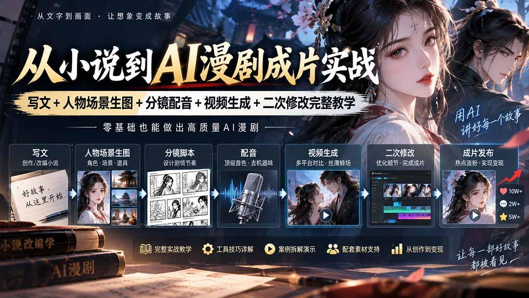 从小说到AI漫剧成片实战:写文+人物场景生图+分镜配音+视频生成+二次修改完整教学 图1