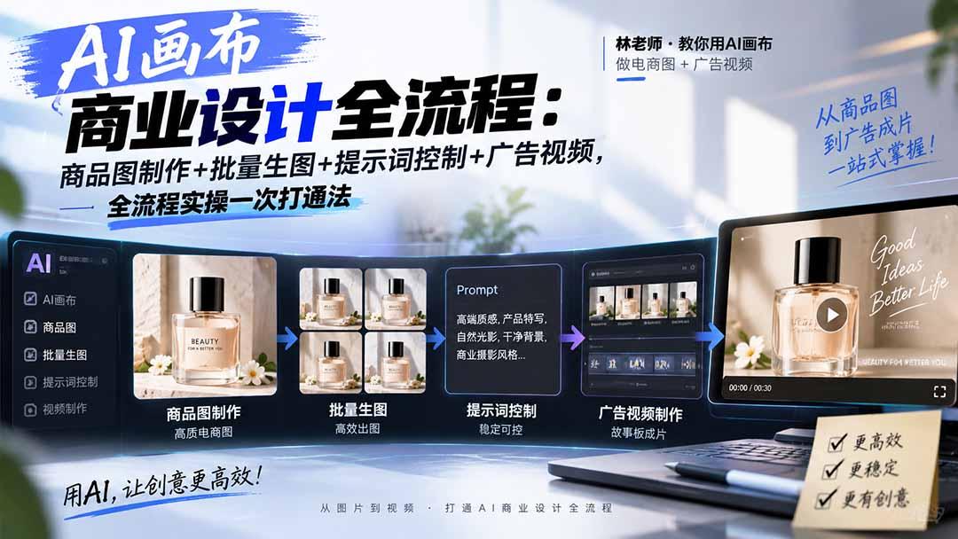 AI画布商业设计全流程:商品图制作+批量生图+提示词控制+广告视频,全流程实操一次打通法 图1