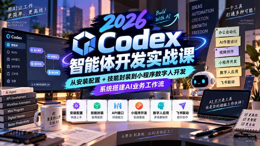 2026Codex智能体开发实战课:从安装配置+技能封装到小程序数字人开发,系统搭建AI业务工作流 图1