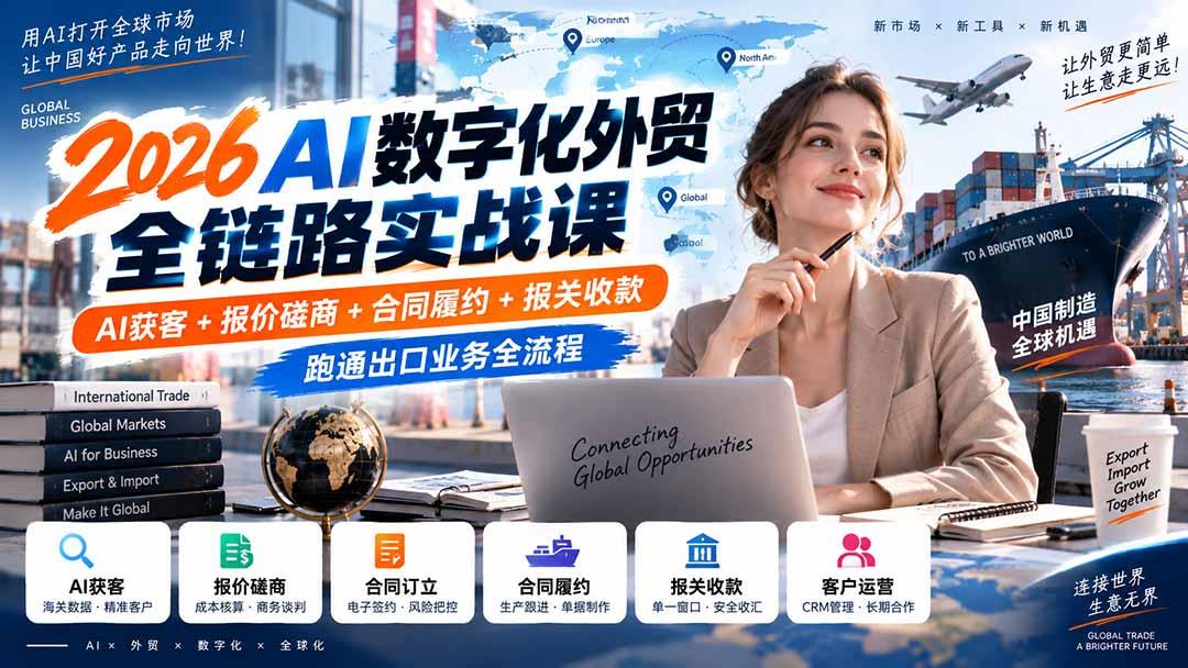 2026AI数字化外贸全链路实战课:AI获客+报价磋商+合同履约+报关收款,跑通出口业务全流程 图1