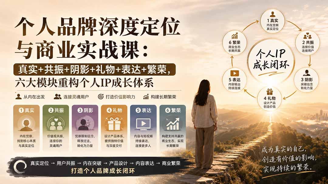 个人品牌深度定位与商业实战课:真实+共振+阴影+礼物+表达+繁荣,六大模块重构个人IP成长体系 图1