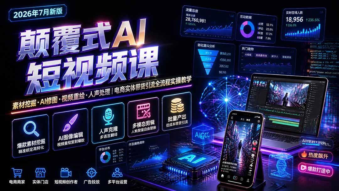 颠覆式AI短视频课-更新|素材挖掘,AI修图,视频重绘,人声处理|电商实体带货引流全流程实操教学 图1