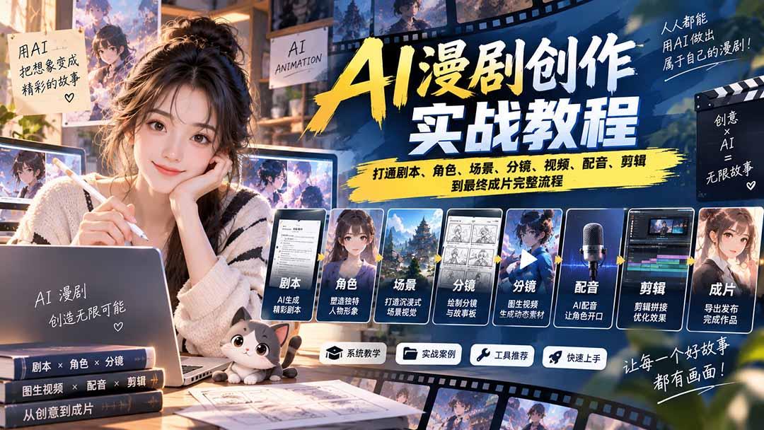 2026 AI漫剧创作实战教程:打通剧本、角色、场景、分镜、视频、配音、剪辑到最终成片完整流程 图1