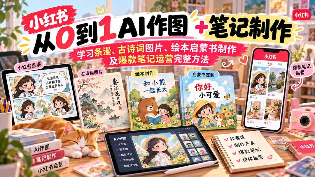 2026小红书AI内容创作从0到1:学习条漫、古诗词图片、绘本启蒙书制作及爆款笔记运营完整方法 图1