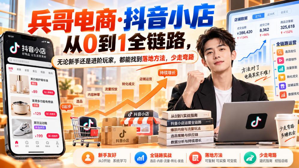 【无水印】兵哥电商·抖音小店从0到1全链路,无论新手还是进阶玩家,都能找到落地方法,少走弯路(更新9月) 图1