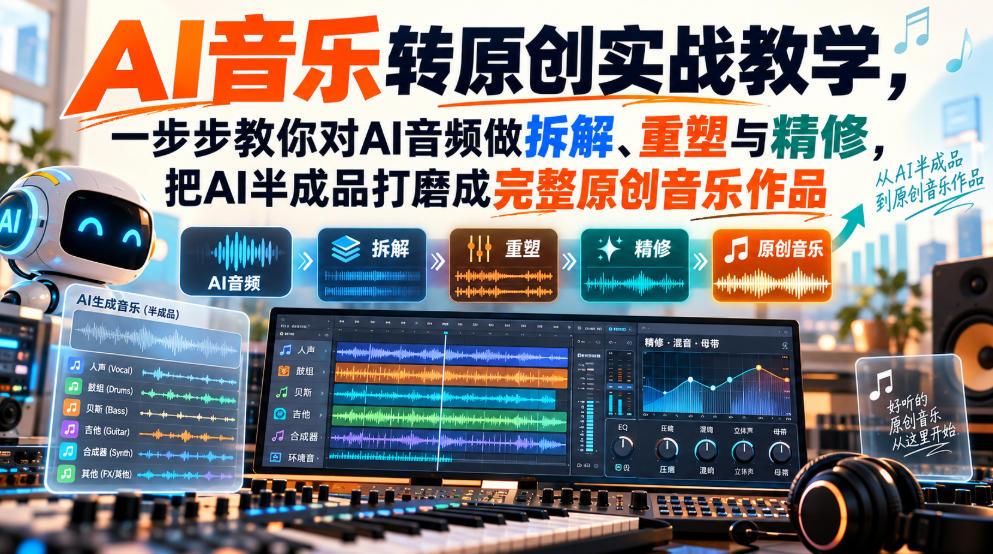AI音乐转原创实战教学,一步步教你对AI音频做拆解、重塑与精修,把AI半成品打磨成完整原创音乐作品 图1
