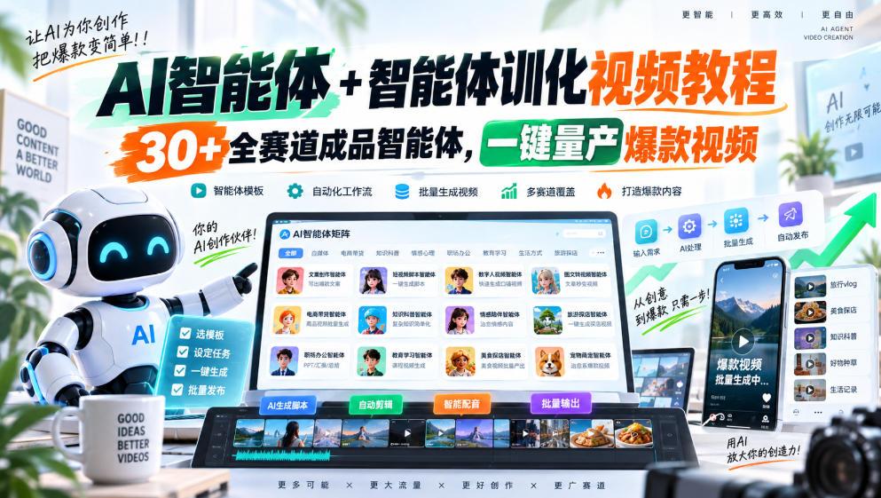 【无水印】AI智能体+智能体训化视频教程,30+全赛道成品智能体,一键量产爆款视频【更新】 图1