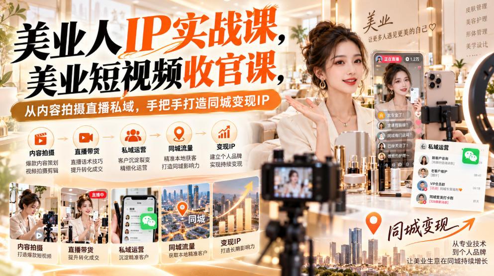 【无水印】美业人IP实战课,美业短视频收官课,从内容拍摄直播私域,手把手打造同城变现IP 图1