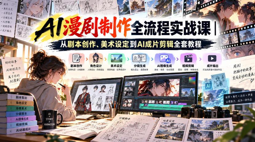 AI漫剧制作全流程实战课｜从剧本创作、美术设定到AI成片剪辑全套教程​ 图1