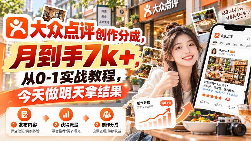 大众点评创作分成，月到手7k+，从0-1实战教程，今天做明天拿结果 图1