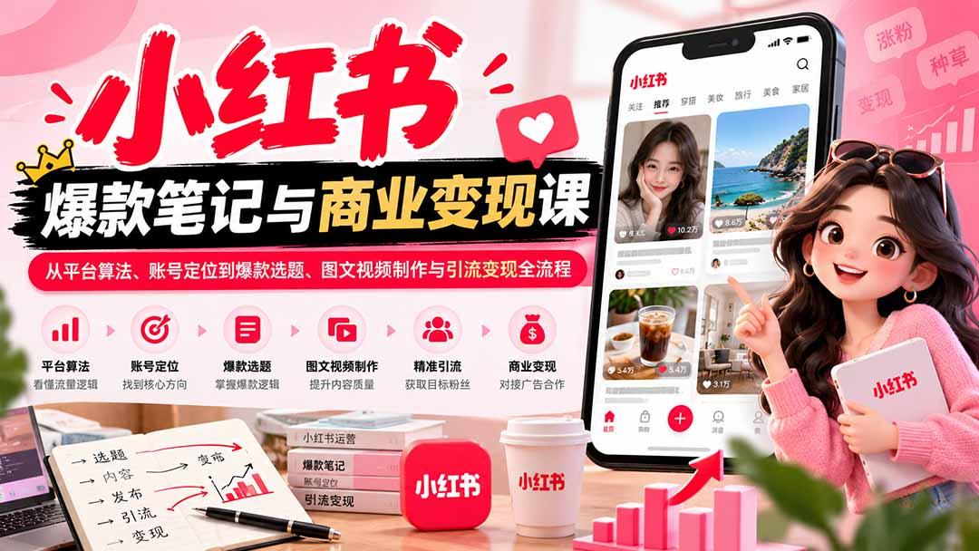 2026小红书爆款笔记与商业变现课:从平台算法、账号定位到爆款选题、图文视频制作与引流变现全流程 图1