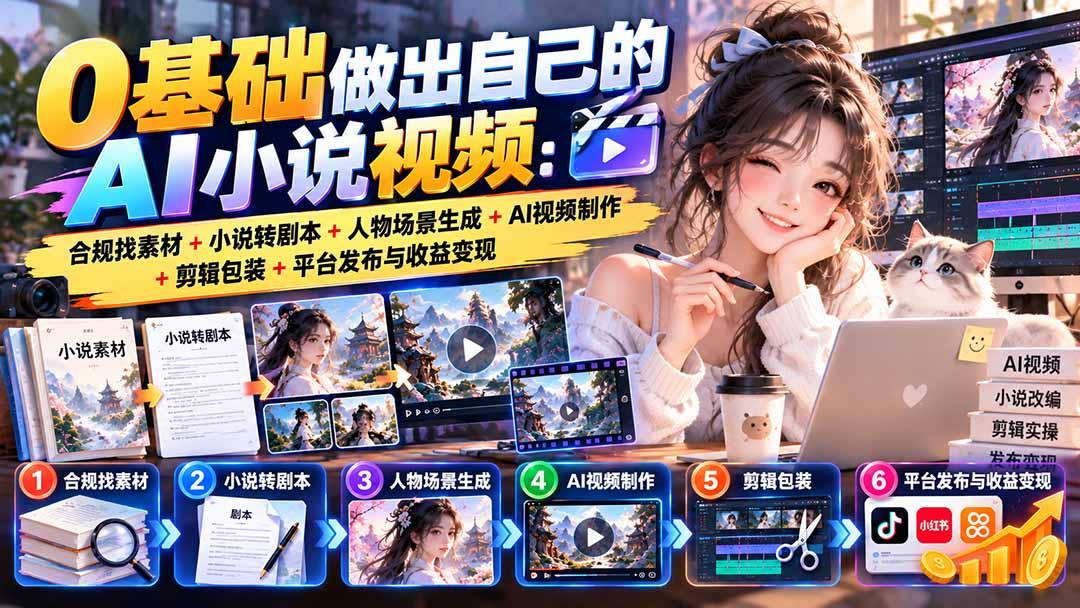0基础做出自己的AI小说视频:合规找素材+小说转剧本+人物场景生成+AI视频制作+剪辑包装+平台发布与收益变现 图1