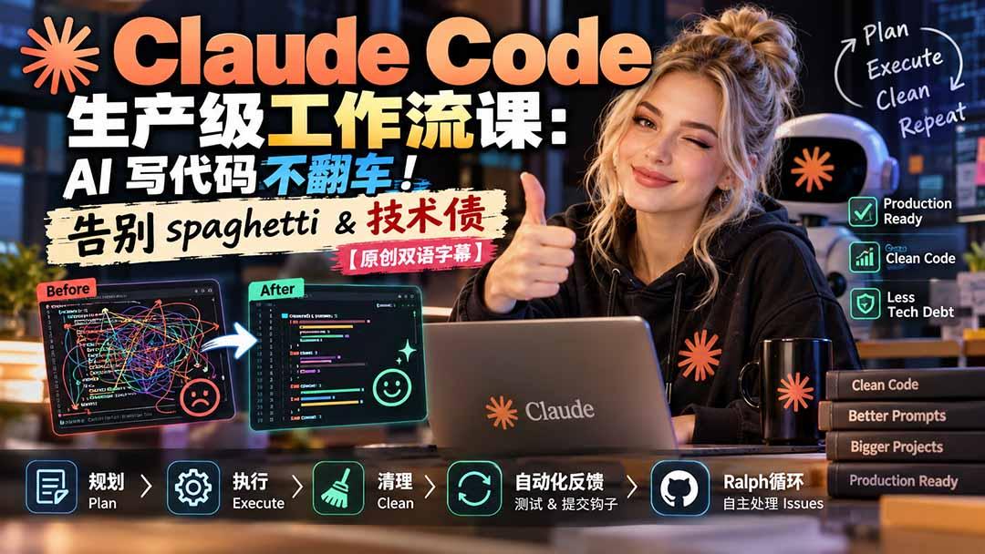 Claude Code 生产级工作流课:AI 写代码不翻车!告别 spaghetti & 技术债【原创双语字幕】 图1