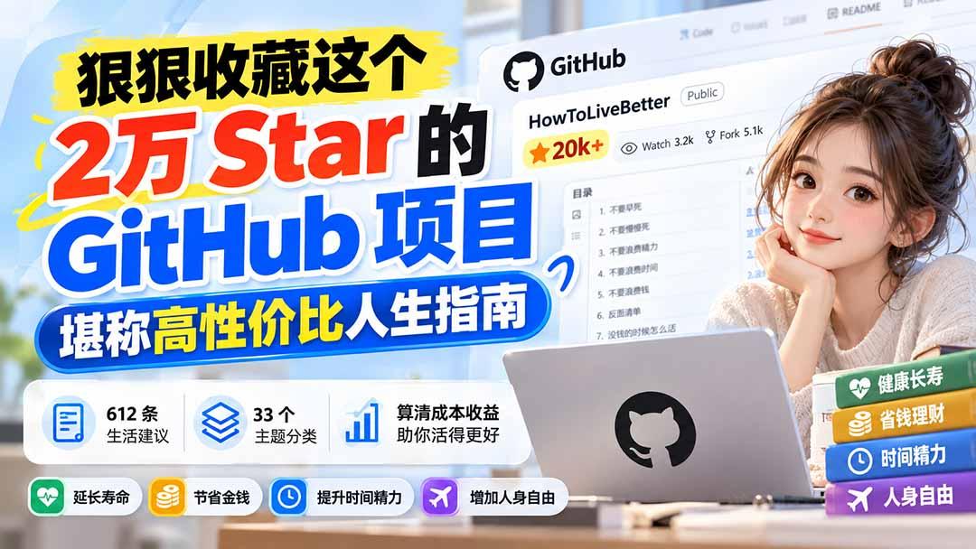 狠狠收藏这个 2 万 Star 的 GitHub 项目，堪称高性价比人生指南。 图1