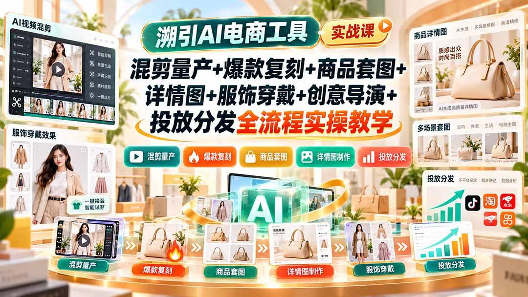 溯引AI电商工具实战课:混剪量产+爆款复刻+商品套图+详情图+服饰穿戴+创意导演+投放分发全流程实操教学 图1