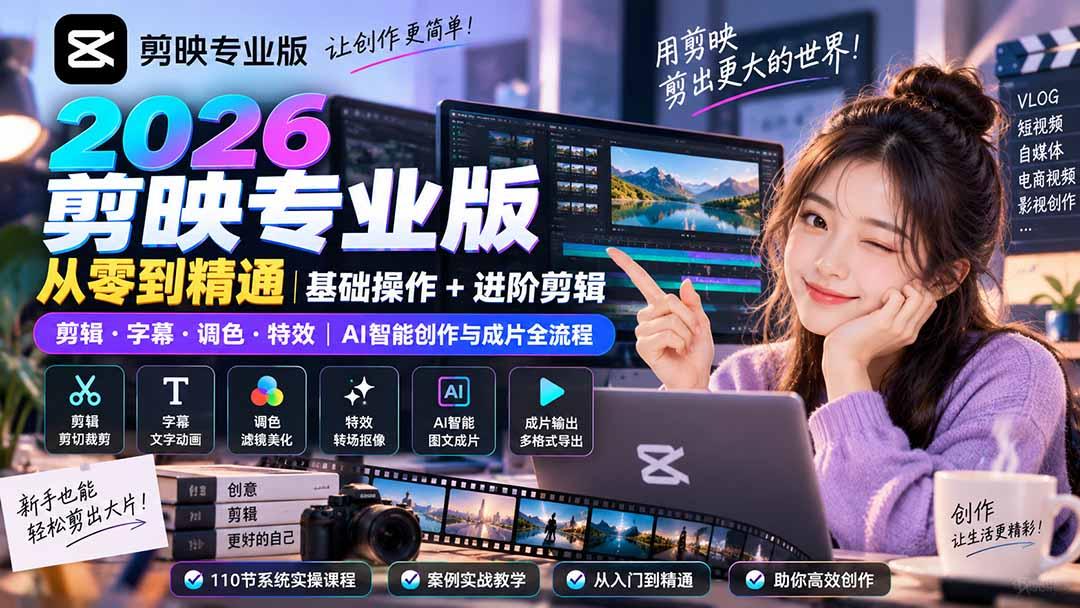 2026剪映专业版从零到精通｜基础操作+进阶剪辑｜剪辑·字幕·调色·特效｜AI智能创作与成片全流程 图1