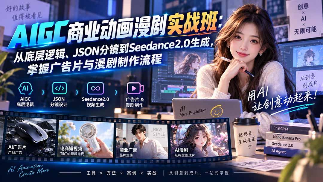 AIGC商业动画漫剧实战班-更新：从底层逻辑、JSON分镜到Seedance2.0生成，掌握广告片与漫剧制作流程 图1
