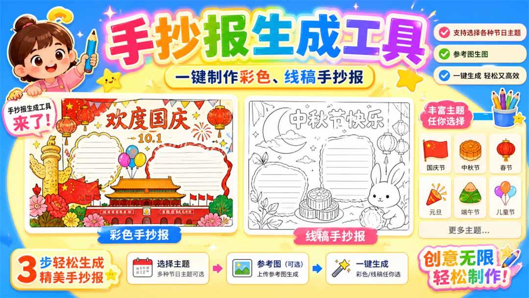 手抄报批量生成工具来了，完全免费，告别豆包生图，这个高清无水印 图1