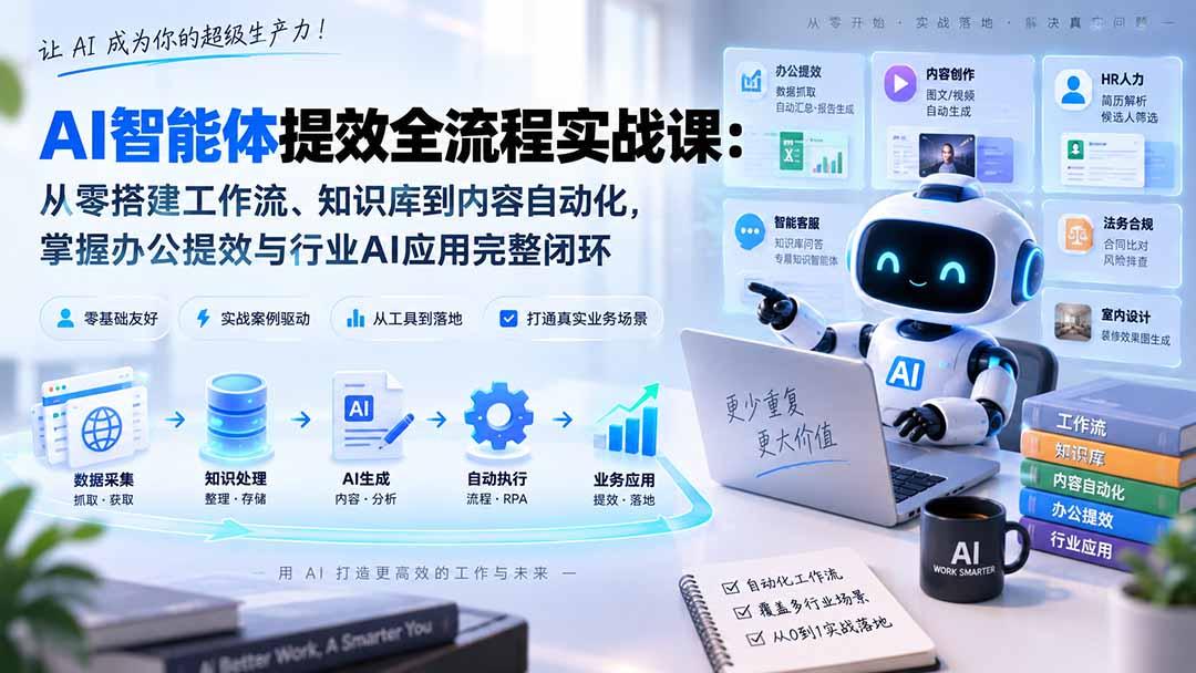 AI智能体提效全流程实战课：从零搭建工作流、知识库到内容自动化，掌握办公提效与行业AI应用完整闭环 图1