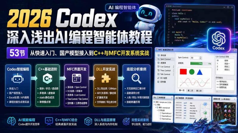 2026 Codex深入浅出AI编程智能体教程:53节从快速入门、国产模型接入到C++与MFC开发系统实战 三零资源-三零资源
