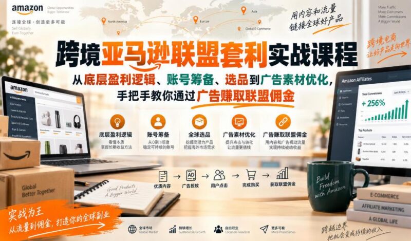 跨境亚马逊联盟套利实战课程,从底层盈利逻辑、账号筹备、选品到广告素材优化,手把手教你通过广告賺取联盟佣金-三零资源
